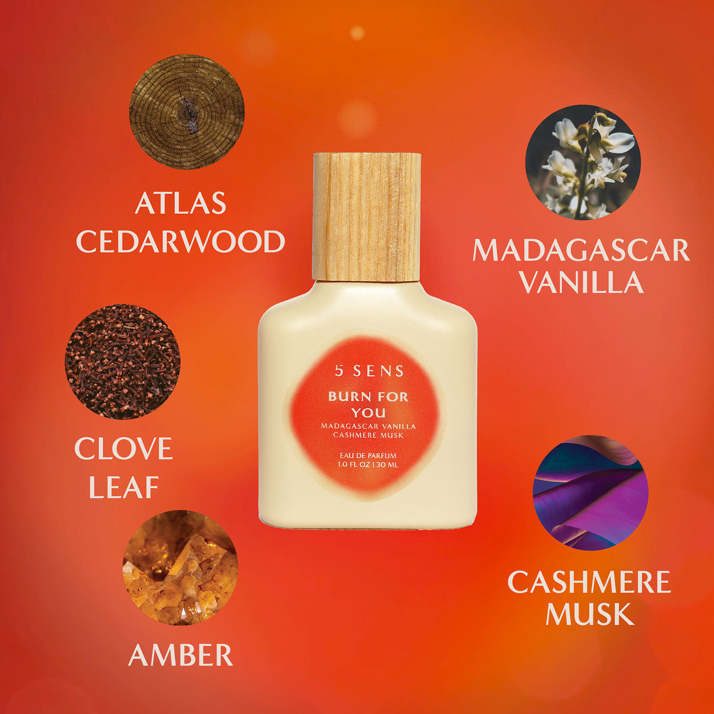 Madagascar Vanilla and Cashmere Musk ingredients in Burn For You Eau de Parfum by 5 SENS