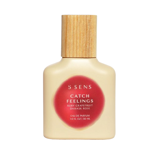 Catch Feelings Eau de Parfum bottle by 5 SENS, a damask rose and ruby grapefruit fragrance