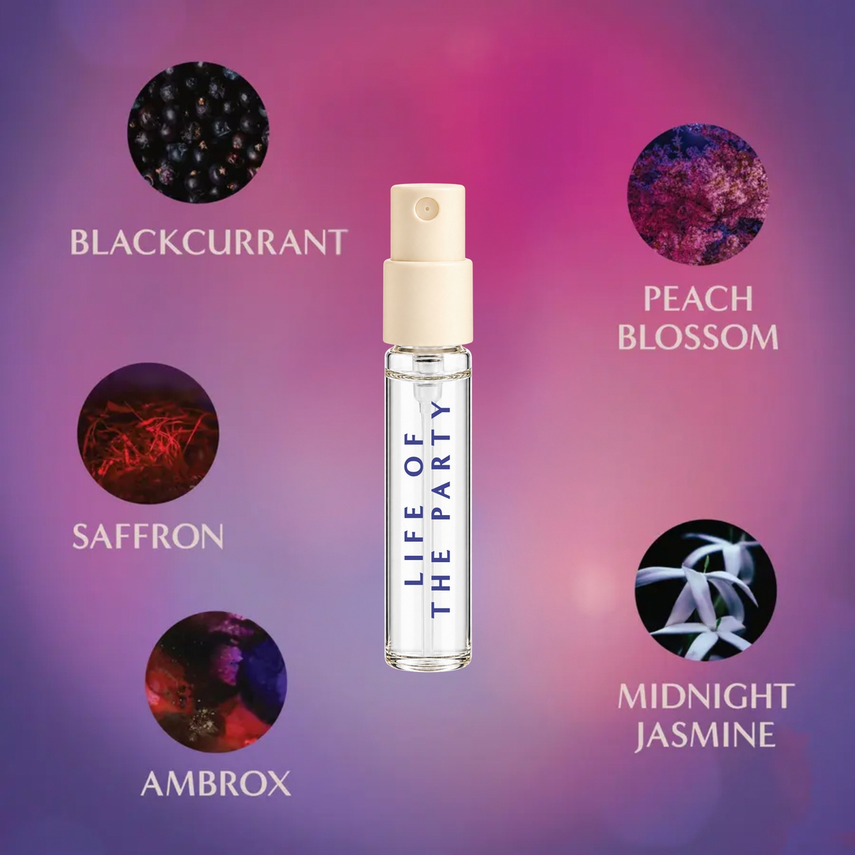 Life of the Party by 5 SENS: blackcurrant, peach blossom, saffron, midnight jasmine, ambrox