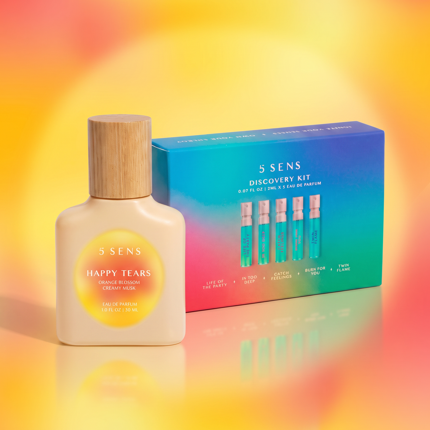 Happy Tears Discovery Set: 30mL Eau de Parfum with the 5 SENS Discovery Kit of 5 mini fragrances