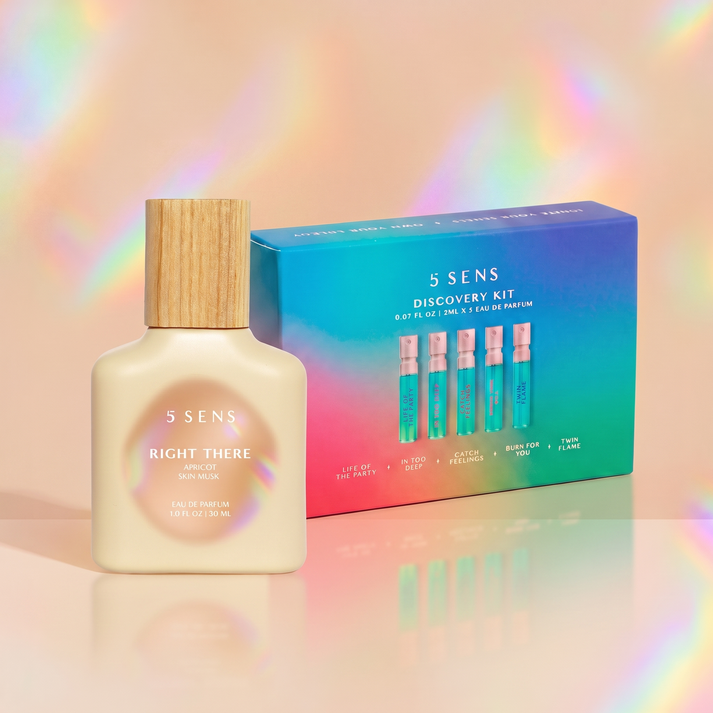 Right There Discovery Set: 30mL Eau de Parfum with the 5 SENS Discovery Kit of 5 mini fragrances